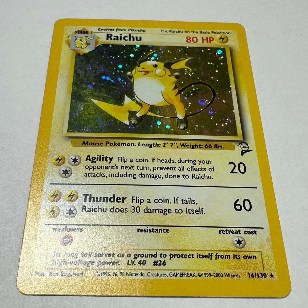 Pokemon Raichu 16/130 Holo Rare Base Set 2 Pokemon Card Excellent Condition